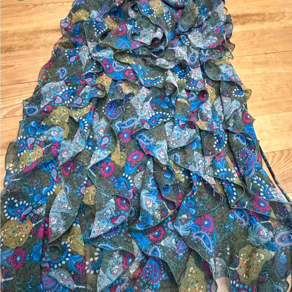 Vera Wang Olive Green Paisley Dress strapless tunic